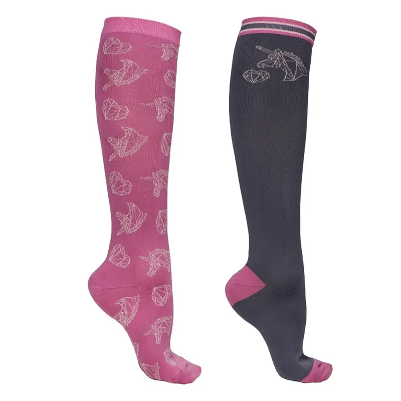 QHP Didy Kids Knee Socks 2 Pack - Pink/Grey